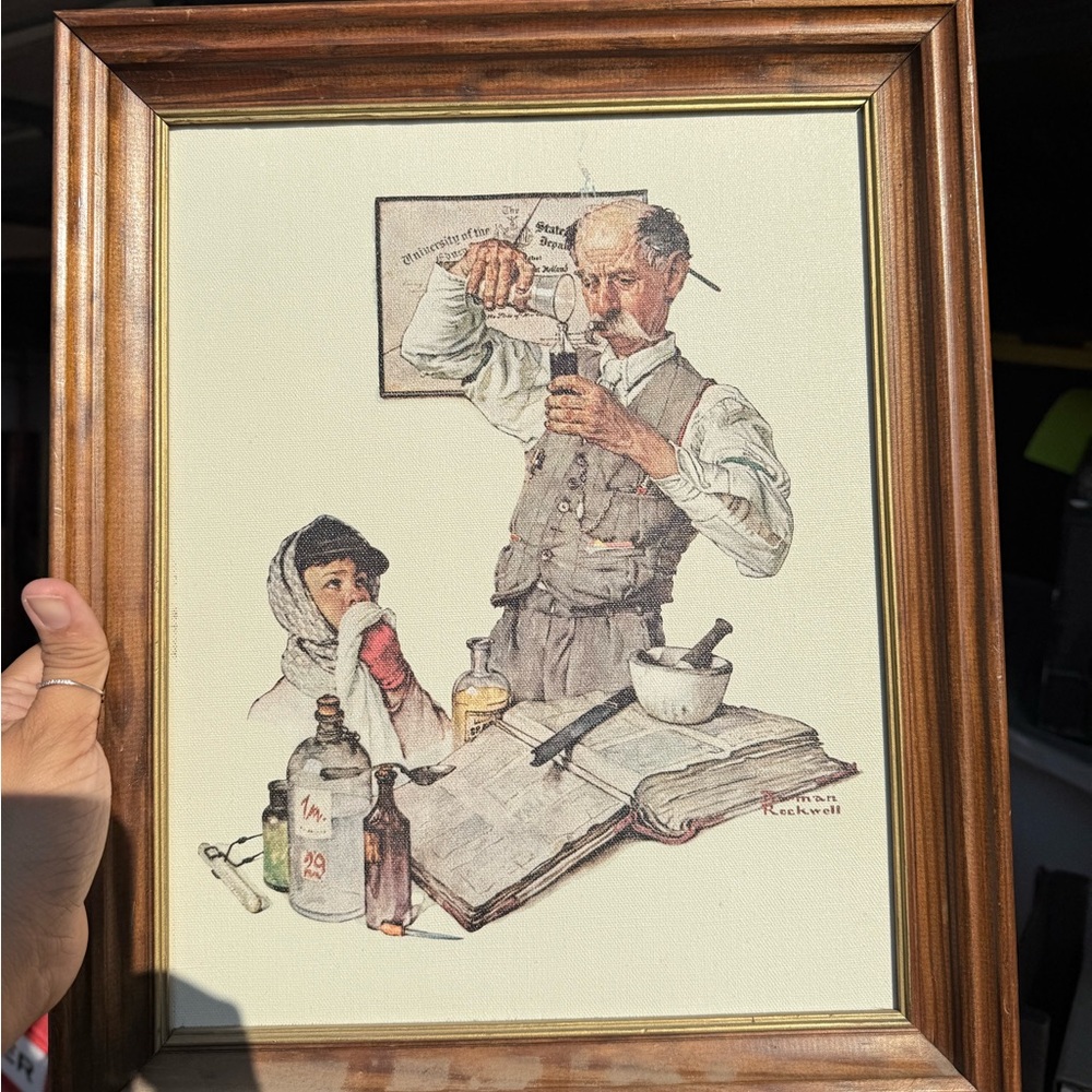 Vintage Art Print with Brown Frame